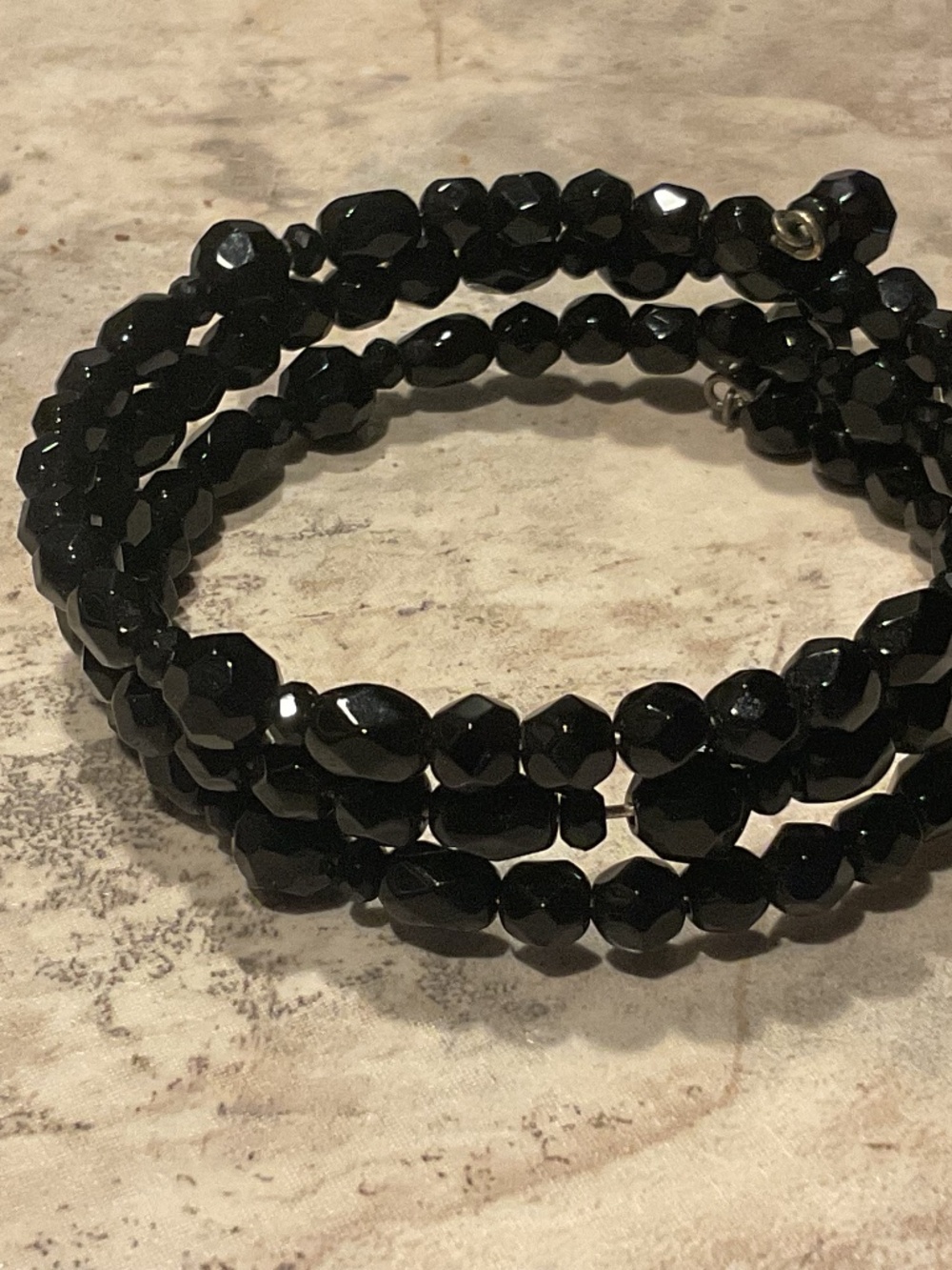Black Faceted Beaded Coil Bracelet